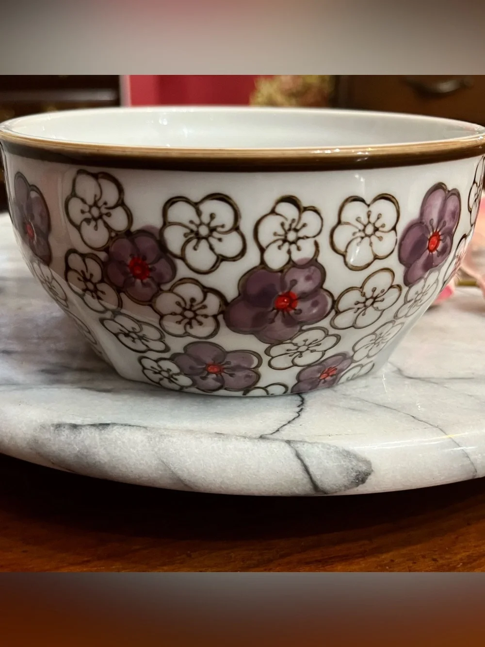 Yokohama Studio Japan Hand Painted Textured Floral Purple Blossom Ceramic Bowl